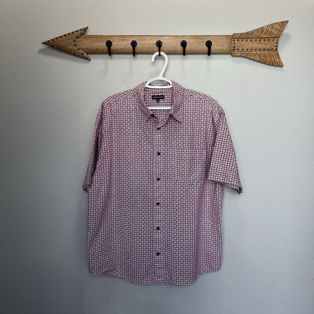 Markham | Red Geometric Print Short Sleeve Button Shirt Men’s Large
